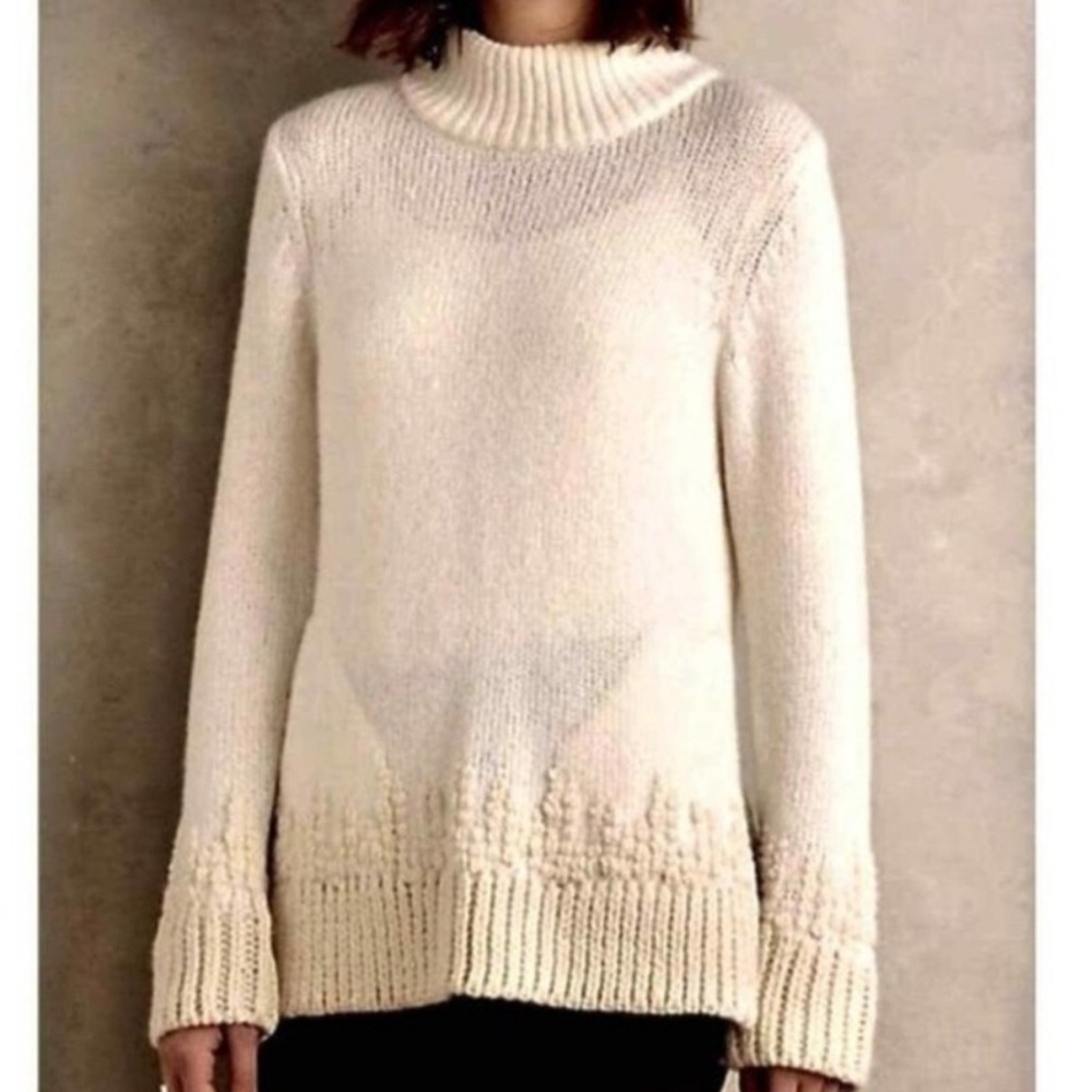 Sleeping‎ on Snow ANTHROPOLOGIE Women M Wool Turtleneck Pocket Sweater ALPACA